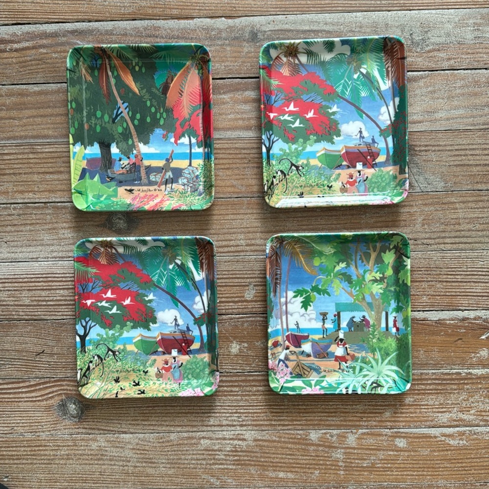 4 Mebel Vintage  Italy Naive Painting Tray 6" x 4"